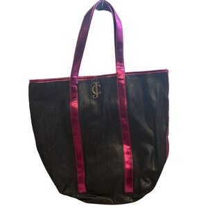 Juicy Couture Tote Bag Black with Pink Trim &‎ Gold Logo Y2K Purse